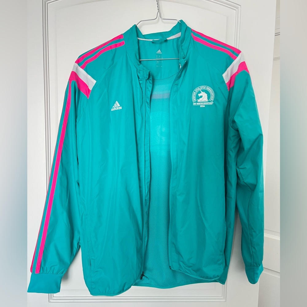 2016 pink & teal Adidas Boston Marathon athletic jacket size XL